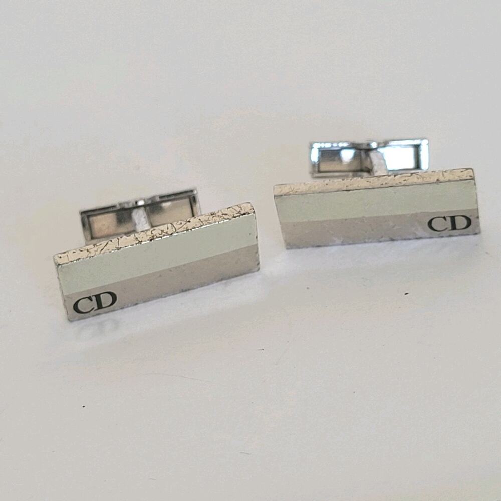 Christian Dior Gold Tone Logo‎ Cufflinks Vintage Square Retro Designer Bullet